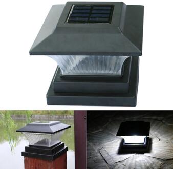 Solar Fence Lamp Landschap Licht Tuin Post Cap Lamp Led Outdoor Waterdichte Path Deck Vierkante Decor Night Lamp zwart schelp wit