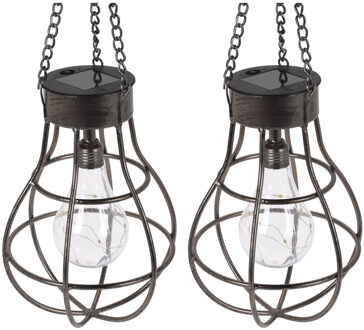 Solar hanglantaarn - 2x - zwart - 26 cm - zonne-energie - tuinverlichting - lantaarn