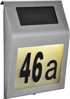 Solar huisnummerplaat - met LED verlichting - 20 cm - RVS - huisnummer bordje met licht