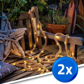 Solar kerstslinger manilla met 60 warm witte leds - voordeelset 2 stuks