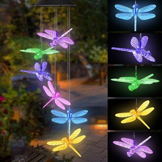 Solar Kleur Veranderende Opknoping Licht Kleurrijke Wind Chime Outdoor Lamp Decoratieve Waterdichte Wind Bell Licht Voor Tuin Solar Lamp libel