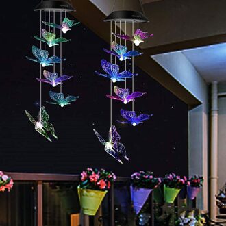 Solar Kleur Veranderende Opknoping Licht Kleurrijke Wind Chime Outdoor Lamp Decoratieve Waterdichte Wind Bell Licht Voor Tuin Solar Lamp vlinder