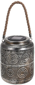 Solar lantaarn - metaal antiek zilver - 22 cm- met cirkel patroon