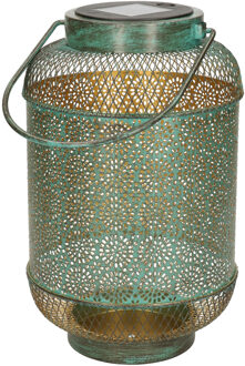 Solar lantaarn - turquoise - metaal - 16 x 26 cm Blauw