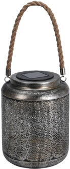 Solar lantaarn - zilver - 22 cm - met bloem patroon - metaal antiek