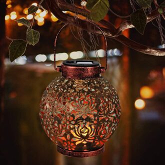 Solar Led Iron Art Hollow Lantaarn Licht Outdoor Decoratieve Verlichting Handheld Opknoping Lamp Voor Tuin Yard Pathway 04