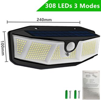 Solar Led Light Outdoor 3 Modi Zonlicht Aangedreven Waterdichte Wandlamp Met Pir Motion Sensor Voor Straat Huis Tuin Decoratie 308 Leds 1 stk