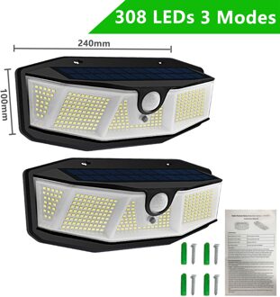 Solar Led Light Outdoor 3 Modi Zonlicht Aangedreven Waterdichte Wandlamp Met Pir Motion Sensor Voor Straat Huis Tuin Decoratie 308 Leds 2 stk