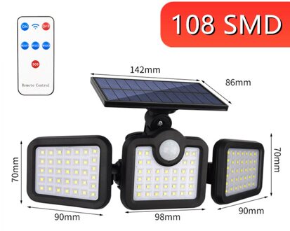 Solar Led Light Outdoor Motion Sensor Zonne-energie Tuin Lamp 3 Heads Afstandsbediening Waterdichte Wandlamp Voor Tuin Straat stijl 2-Integrated