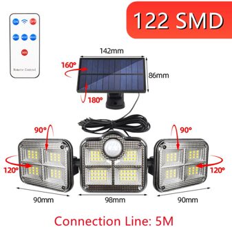 Solar Led Light Outdoor Motion Sensor Zonne-energie Tuin Lamp 3 Heads Afstandsbediening Waterdichte Wandlamp Voor Tuin Straat stijl 7-Separately