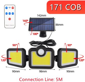 Solar Led Light Outdoor Motion Sensor Zonne-energie Tuin Lamp 3 Heads Afstandsbediening Waterdichte Wandlamp Voor Tuin Straat stijl 8-Separately