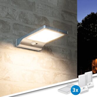 Solar LED wandlamp Slim met sensor zilver - Voordeelset 3 stuks