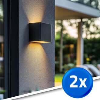Solar led wandlamp up downlight emme | warm wit licht | voordeelset van 2 stuks | rechte afwerking