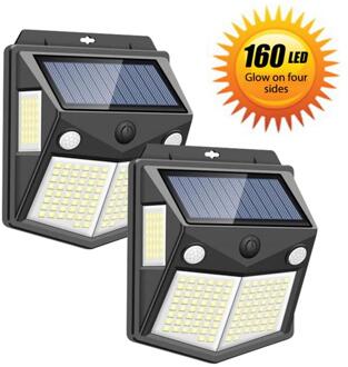 Solar Licht Dubbele Sensor Hoofd Tuin Wandlamp Tuin Licht Vierzijdig Lichtgevende Menselijk Lichaam Sensor Solar Light 260/160 Led 2 stk 160 LED