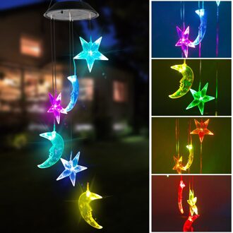 Solar Lichtslingers Tuinverlichting Kleur Veranderende Solar Windgong Led Decoratieve Mobiele Waterdichte Outdoor String Lights Stars en maan