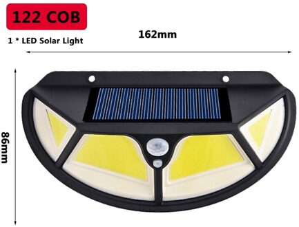 Solar Light Outdoor Led Wandlamp 3 Modus Motion Pir Sensor Straat Licht SMD2835 102 Ingebouwde Batterij Zonlicht Aangedreven waterdicht 1stk (122 COB)