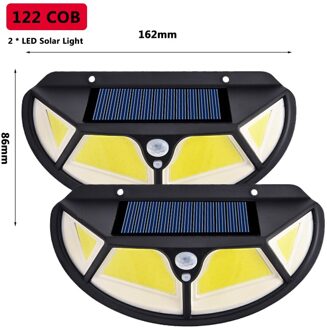 Solar Light Outdoor Led Wandlamp 3 Modus Motion Pir Sensor Straat Licht SMD2835 102 Ingebouwde Batterij Zonlicht Aangedreven waterdicht 2stk (122 COB)