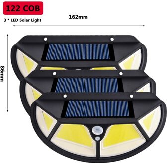 Solar Light Outdoor Led Wandlamp 3 Modus Motion Pir Sensor Straat Licht SMD2835 102 Ingebouwde Batterij Zonlicht Aangedreven waterdicht 3stk (122 COB)