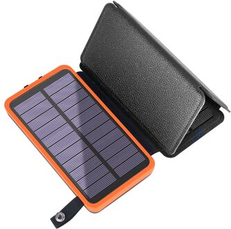 Solar Power Bank 10000Mah Waterdichte Powerbank Zaklamp Hoge Capaciteit Voor Outdoor Activiteiten Voor Iphone 11 Xr Xiaomi Poverbank 3 solar panel oranje