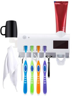 Solar Power Uv Desinfectie Tandenborstelhouder Wall Mount Automatische Tandpasta Dispenser Zgood wit