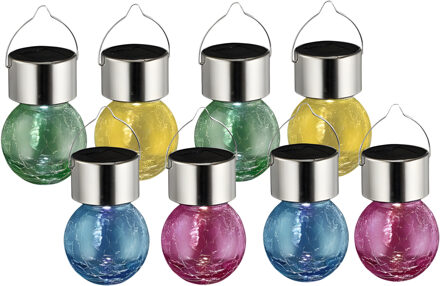 Solar sfeer hanglamp - 20x stuks - geel / groen / roze / blauw - 9 cm - glas - aan haak