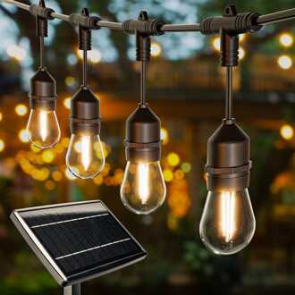 Solar String Light 14,6m - S14 Filament Lampen - 2700K Warm wit - IP65 Waterdicht - 4 Lichmodi - 600 Lumen Zwart