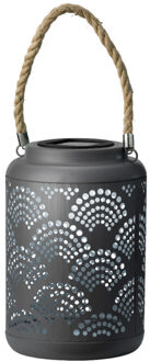 Solar tuin lantaarn - voor buiten - antraciet grijs - D15 x H23 cm - metaal - verlichting