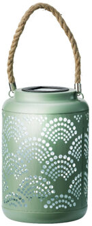 Solar tuin lantaarn - voor buiten - jade groen - D15 x H23 cm - metaal - verlichting