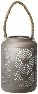 Solar tuin lantaarn - voor buiten - taupe - D15 x H23 cm - metaal - verlichting