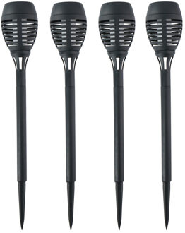 Solar tuinlamp fakkels/toortsen - 4x - met vlam effect - zwart - 48 cm