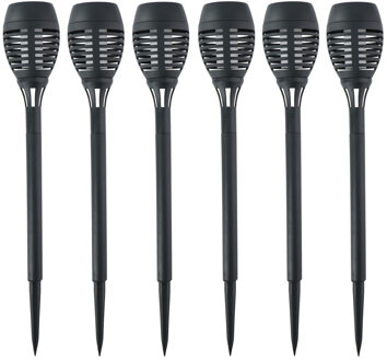 Solar tuinlamp fakkels/toortsen - 6x - met vlam effect - zwart - 48 cm