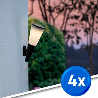 Solar wandlamp torch met warm en koud wit licht voordeelset van 4