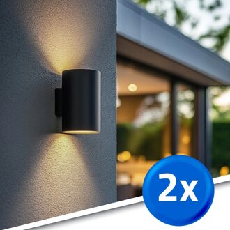 Solar wandlamp up downlight sverre | warm wit licht | voordeelset van 2 stuks | rond ontwerp | optie met bewegingssensor