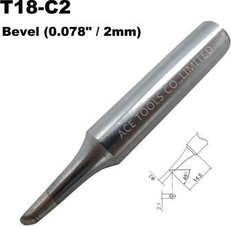 Soldering Tip T18-C2 Bevel 2mm 0.078" Fit HAKKO FX-888 FX-888D FX-8801 FX-600 Lead Free Iron Bit Nozzle Handle Pencil Welding