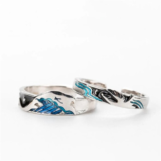 Sole Memory Flying Bird Fish Couple Sweet Romantic Love 925 Sterling Silver Female Resizable Opening Rings SRI412