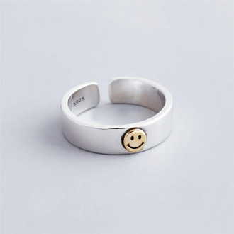 Sole Memory Retro Cute Golden Smiley Thai Silver 925 Sterling Silver Female Resizable Opening Rings SRI529