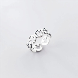 Sole Memory Retro Thai Silver Happy Smiley Creative 925 Sterling Silver Female Resizable Opening Rings SRI548