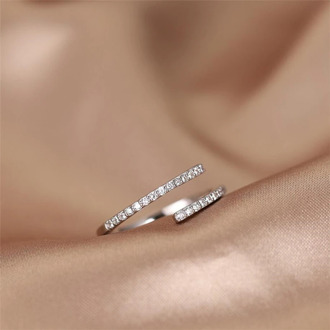 Sole Memory Rhinestone Shiny Cool Zircon 925 Sterling Silver Female Resizable Opening Rings SRI558
