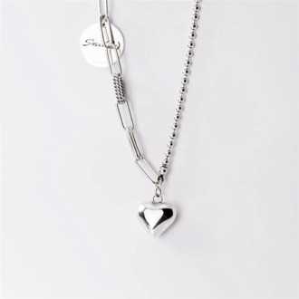 Sole Memory Round Tag Smooth Shiny Heart Pendant 925 Sterling Silver Clavicle Chain Female Necklace SNE586