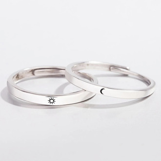 Sole Memory Sweet Romantic Valentine's Day Gift Sun Moon Love Vow 925 Sterling Silver Female Resizable Opening Rings SRI377