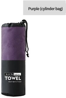 Solid Beach Handdoek Microfiber Sport Handdoek Draagbare Absorberende Dubbelzijdig Fleece Sneldrogende Microfiber Zand Gratis Handdoek paars Cylinder zak