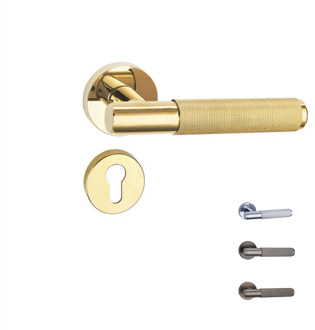 Solid Brass Knurled handle Lock Gold Lever Handles Interior Door Mute Lock Set Exquisite Split Bedroom Door Handle Knob US-Style