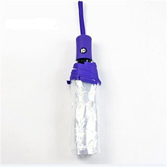 Solid Clear Schoonheid Draagbare Automatische Open Close Opvouwbare Paraplu Compact Winddicht Regen Transparante Paars
