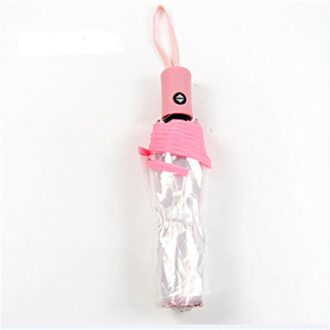 Solid Clear Schoonheid Draagbare Automatische Open Close Opvouwbare Paraplu Compact Winddicht Regen Transparante Roze