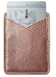 Solid Lijm Pocket Universele Invoegen dubbeldeks Mini Back Case Stok Op Telefoon Kaarthouder Veilige Lederen Portemonnee roos goud