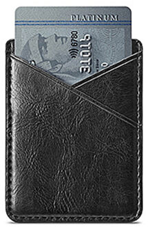 Solid Lijm Pocket Universele Invoegen dubbeldeks Mini Back Case Stok Op Telefoon Kaarthouder Veilige Lederen Portemonnee zwart