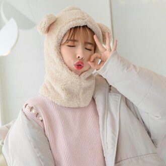 Solid Mutsen Vrouwen Winter Schattige Beer Oren Warme Muts Winddicht Cap Student Vrouwen Voegen Wol Cap Vrouwelijke hoed Aanwezig Beige