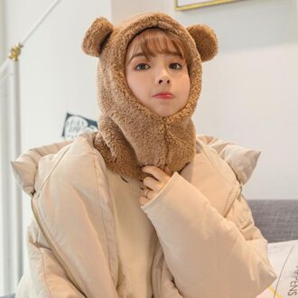 Solid Mutsen Vrouwen Winter Schattige Beer Oren Warme Muts Winddicht Cap Student Vrouwen Voegen Wol Cap Vrouwelijke hoed Aanwezig Bruin