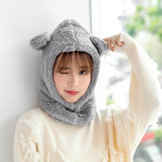 Solid Mutsen Vrouwen Winter Schattige Beer Oren Warme Muts Winddicht Cap Student Vrouwen Voegen Wol Cap Vrouwelijke hoed Aanwezig grijs