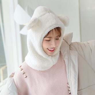 Solid Mutsen Vrouwen Winter Schattige Beer Oren Warme Muts Winddicht Cap Student Vrouwen Voegen Wol Cap Vrouwelijke hoed Aanwezig wit